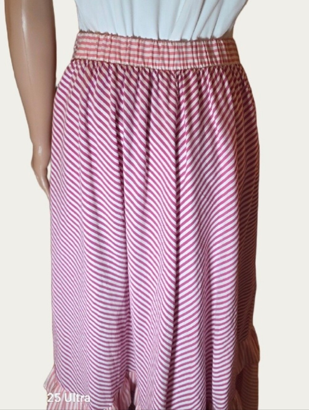 Maeve Anthropologie Penny Ruffled Wrap Midi Skirt Pink White Striped Sz S EUC - Picture 8 of 15